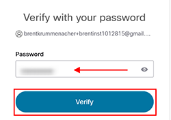 Cette image montre la page de vérification du mot de passe.